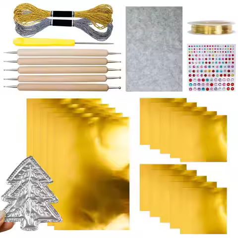 Gold & Silver Embossed Paper Foil Sheets Set Shimmer Shiny Embossing Engraving Painting Kit DIY Craf