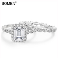 SOMEN 2CT 925 Sterling Silver Bridal Ring Sets Emerald Cut CZ Engagement Rings Vintage Promise Rings