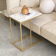 โต๊ะข้างโซฟา โต๊ะคอมพิวเตอร์ C Shape Marble Side Table with Golden Legs จริง โต๊ะหินอ่อน หินอ่อน กระดานชนวน Real Sintered Stone Table Marble End Tables ต๊ะข้างโซฟา โต๊ะรับ