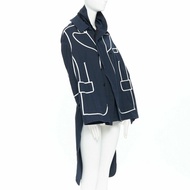 runway COMME DES GARCONS AW09 REI KAWAKUBO navy blue trompe l'oeil coat jacket S