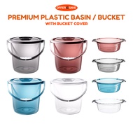 Premium Clear Plastic Bucket & Basin | Pail with Lid | Laundry Pail & Bathroom Wash Tub Deep Bucket