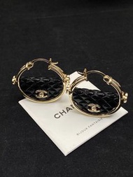 CHANEL 香奈兒 黑金琺瑯圓圈耳環