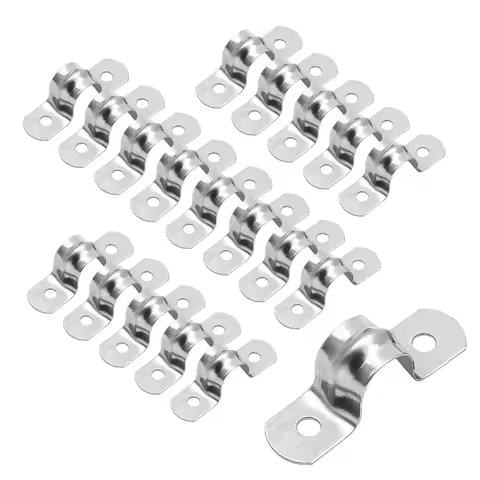 50pcs Stainless Steel Conduit Clamps Two Hole Strap U Bracket Rigid Pipe Strap Metal Clamp Tension C