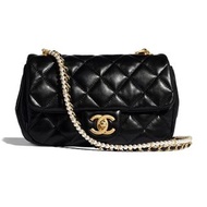 Chanel 香奈兒 限量版 mini coco 20 珍珠鏈帶  經典黑金口蓋包