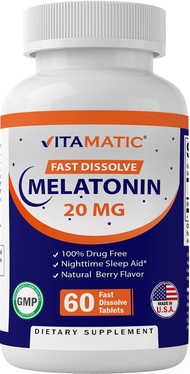 Vitamatic Melatonin 20mg Tablets | Vegetarian, Non-GMO, Gluten Free | 60 Fast Dissolve Tablets | Nat