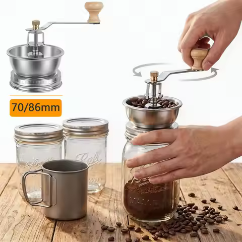 Mason Jar Manual Coffee Grinder Stainless Steel Coffee Grinder Lid Detachable Hand Coffee Bean Grind