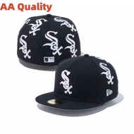 New Era MLB White Sox 59FIFTY Back Logo Baseball Cap Black Fashion Fitted Cap Flat Brim