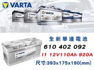 全動力-VARTA 華達 歐規電池 I1 (110AH) 610 402 092 汽車電池