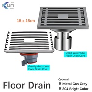 15X15cm Floor Drain Floor Trap Anti Odro Anti Insect 304 Stainless Steel Gray Bright WC Bathroom