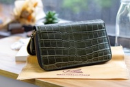 啞面墨綠色鱷魚皮革長銀包