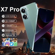 X7 Pro Smartphone 12GB+512GB 7.3 inch 4G/5G 8000mAh Cellphone Android 14 Support Vibration Audio Rec