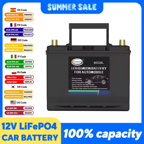 80D26L/R 12V LiFePO4 Car Battery Jump Starter 80Ah CCA1300 Spare Battery Portable Rechargeable Lithi