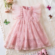 Little Girls Summer Dress 2024 New Lace Ruffles Mesh Princess Dress Birthday Party Vestidos Children Casual Clothing 3-8 Yrs