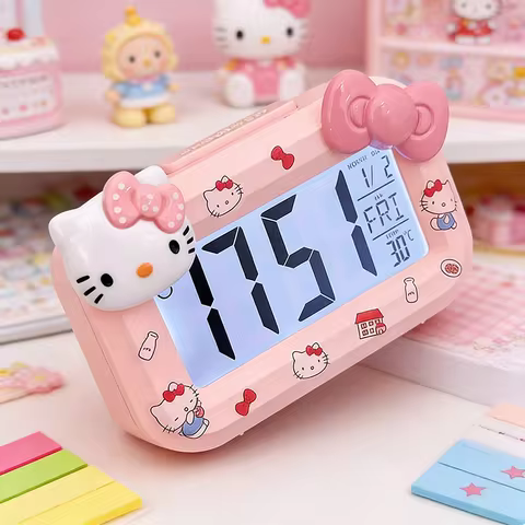 Hello Kitty Pink Multi-Functional Digital Alarm Clock Kawaii Temperature Display Desktop Decor Girlf