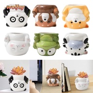 YOLANDA Plant Pot, with Drainage Hole Small Planter Plants Holder, Cute Cartoon Animal Ceramic Offic