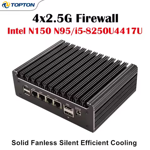 X3F Fanless Mini PC Intel N150 N95 i5-8250U 6405U 4417U 4xI226 2.5G LAN Firewall Computers Soft Rout