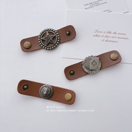 British Retro Motorcycle Handmade Dark Brown Leather Buckle Silk Scarf Square Scarf Decorative Scarf