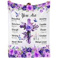 Women, Baptism Gifts for Girl, Religious Gifts for Mom Sister Friend, Purple Blanket, Christian Thro