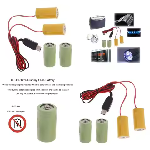 193A 2in1 3V AAA Dummy Battery D Battery Eliminators Cable Replace 2Pcs 1.5V D LR20