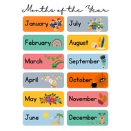 A4 PUctic LEARNING MATERIALS POSTER - Months of the year - Days of the week - Jolie Store