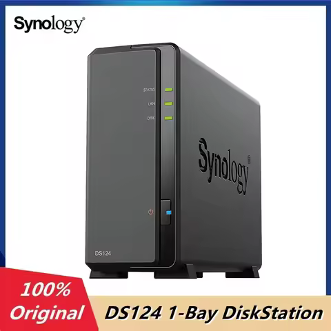 Original Synology DS124 1-Bay DiskStation NAS/Storage Server Desktop Ethernet LAN Black RTD1619 (Dis