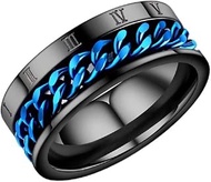 8mm Roman Number Blue Chain Spinner Ring Black Stainless Steel Fidget Ring Anxiety Ring for Men Boyf