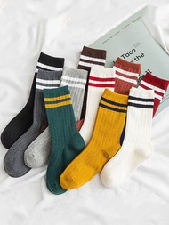10 雙女式豎條紋雙槓糖果色中筒襪 35-43 和 10 雙情侶襪 10 種顏色