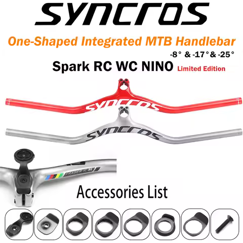 Syncros MTB Handlebar FRASER IC SL Red/Silver Spark RC WC NINO Gloss Carbon -8/-17/-25 Degree Stem w