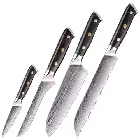 Japanese Kitchen Knives 1-4pc Set, Sharp 5Cr15Mov Stainless Steel Laser Pattern, Cooking Knife for B
