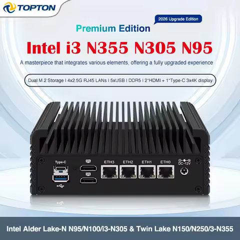 Fanless Firewall Mini PC Intel N95 N150 N305 N355 4x2.5G LAN Soft Router IOT Mini Computer NAS Serve