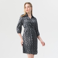 ESPADA เดรสแบบป้าย พร้อมปกแหลม ผู้หญิง สีดำ | Wrap Dress with a Pointed Collar | 05023