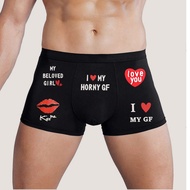 Men's Black Boxer "I LOVE MY HORNY GF" monogram print stretch flirtatious comfortable tight-fitting 