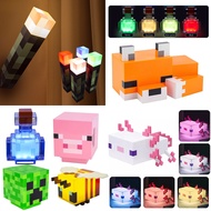 4 Color Minecraft Torch Led Nightlight Creeper Axolotl Fox Desktop Decoration Lamp for Kids
