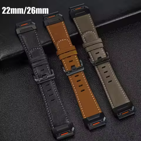 Leather Watch Band QuickFit 22 26mm For Garmin Fenix 8/8 Solar/Epix Gen 2/Fenix 7X 7 Pro/6 6X Pro/5 