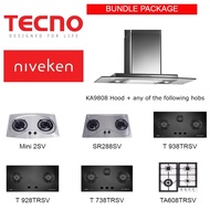 (HOOD + HOB) Tecno KA 9808 High Line Glass Chimney Cooker Hood with Free Hob Bundle Package