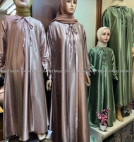 Gamis Brokat Tille Kombinasi Satin Kristal Couple Ibu dan Anak