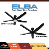 ELBA DC Ceiling Fan 56" LUNA ECF-N5612L(BK) / ECF-N5610(BK) - 5 ABS Blades - DC Motor, Tri-Color Temperature LED, Remote Controller, Off Timer, Black