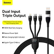 Baseus สายชาร์จ USB 100W 3 In 1สายชาร์จเร็วสำหรับโทรศัพท์12 13สายชาร์จไมโคร USB Type C สำหรับ Macboo