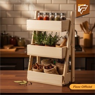 3-Tier Spice Rack, Onion Box, Oil Bottle Holder, Hard Wood, Dutch Teak, Can Be Attached or Sitting