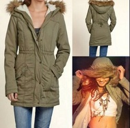Hollister女超顯瘦軍綠色外套大衣大䄛棉服HCO Jack Creek millitaty Twill Olive Green Parka Jacket A&F Abercrombie & Fi