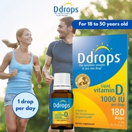 Ddrops Adult (18 Years Old to 50 Years Old) 1000 IU Liquid Vitamin D3 Supplement (5 ml/180 drops)