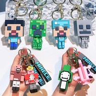 3D Minecraft Keychain Axolotl Creeper Steve Anime Game Figures Cartoon Bag Pendants Car Keyring Chil