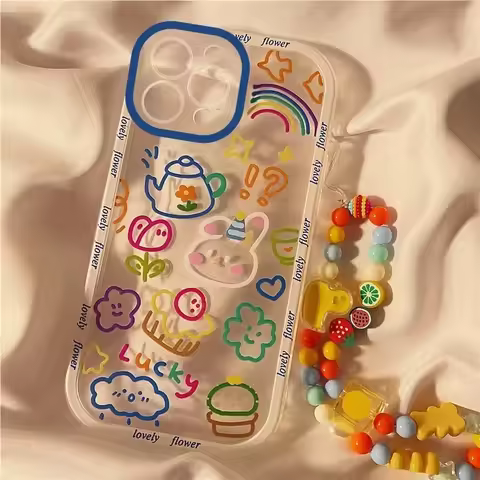Cute Doodle Pattern Bracelet For Huawei Y7 Y6 Y7A Y6s P30 P40 Nova 9 10 SE 5T Y70 Honor X8 X9 x6s X8
