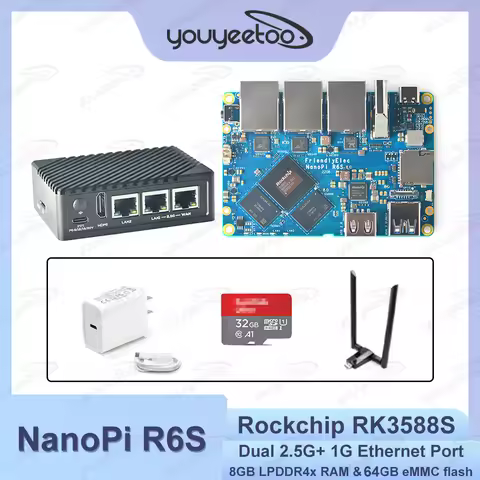 Open-sourced Routing Board NanoPi R6S Rockchip RK3588S Mini IoT Gateway Dual PCIe 2.5G Ethernet Andr