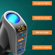 66W Car Charger USB Fast Charging with Socket Dual USB PD20W 12-24V Car Power Adapter For Phone Ipad