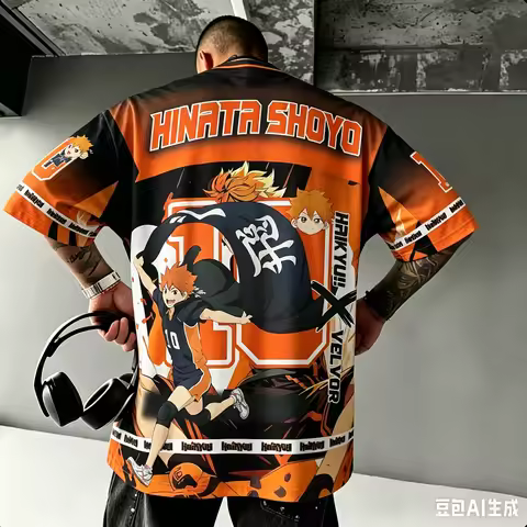 New Men Anime Haikyuu Hinata Shoyo 10 Number Full Back Anime Print Oversized Tee Breathable Quick Dr