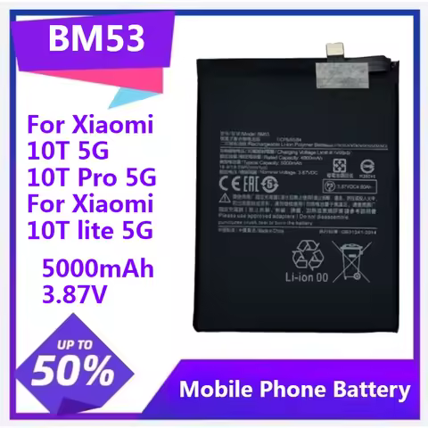 BM53 Replacement Battery for Xiaomi Mi 10T 5G Mi 10T Pro 5G for Xiaomi Mi 10T Lite 5G 5000mAh 3.87V 
