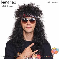 BANA Halloween Party Cosplay Wig, Punk Fluffy 70s 80s Rockstar Wig, Curvy Long Mullet Wig