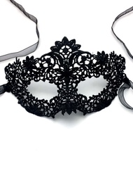 1片女士黑色蕾絲花裝飾口罩，適用於派對和聚會，性感