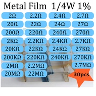 Resistor 0.25W Metal Film 2, 2.2,2.4,2.7,2K,2K,2.2K,24K, 20K, 200K, 220K, 240K, 270K, 2M ohm, 20M 1/
